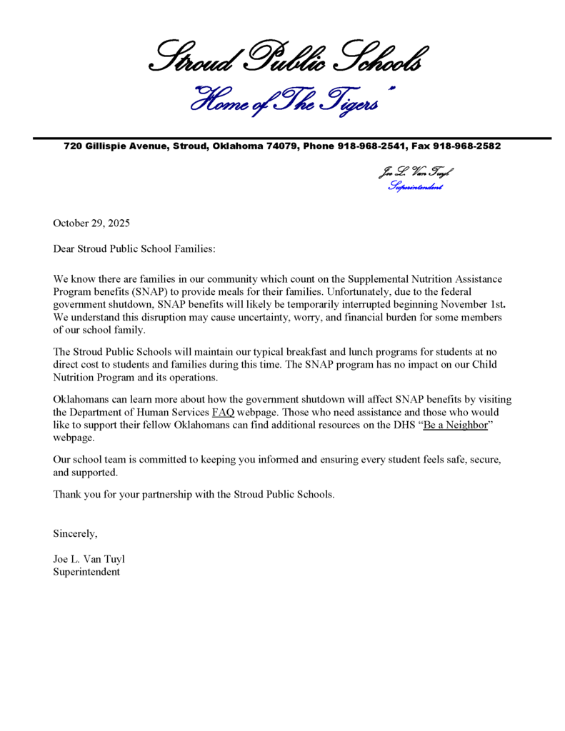 Superintendent Communication; Re: Government Shutdown