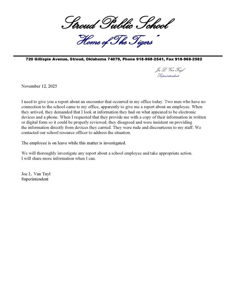 Information from Superintendent