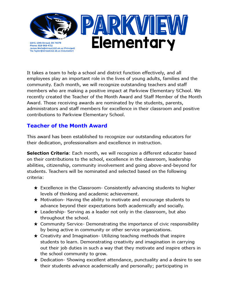 Teacher/ Staff of the Month