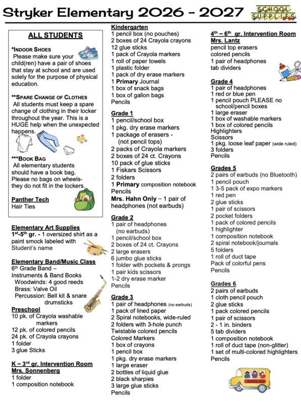 Elementary School Supply List