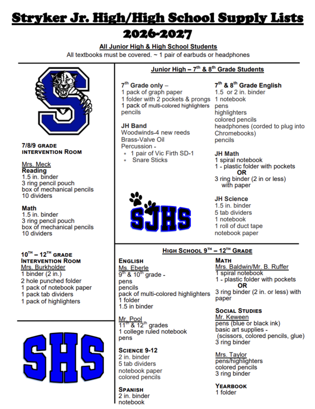 JH/HS School Supply List