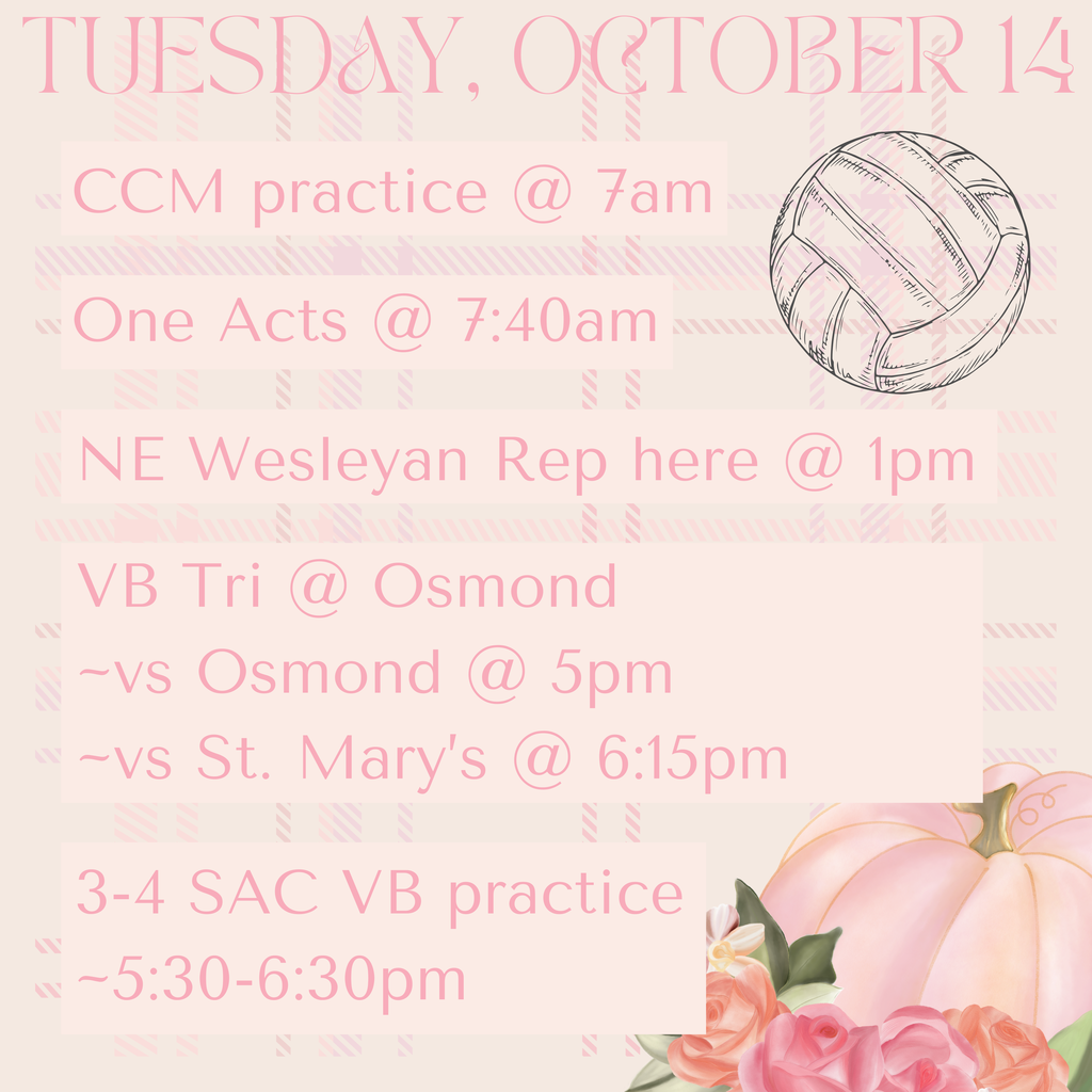 Activities for Tuesday, October 14
