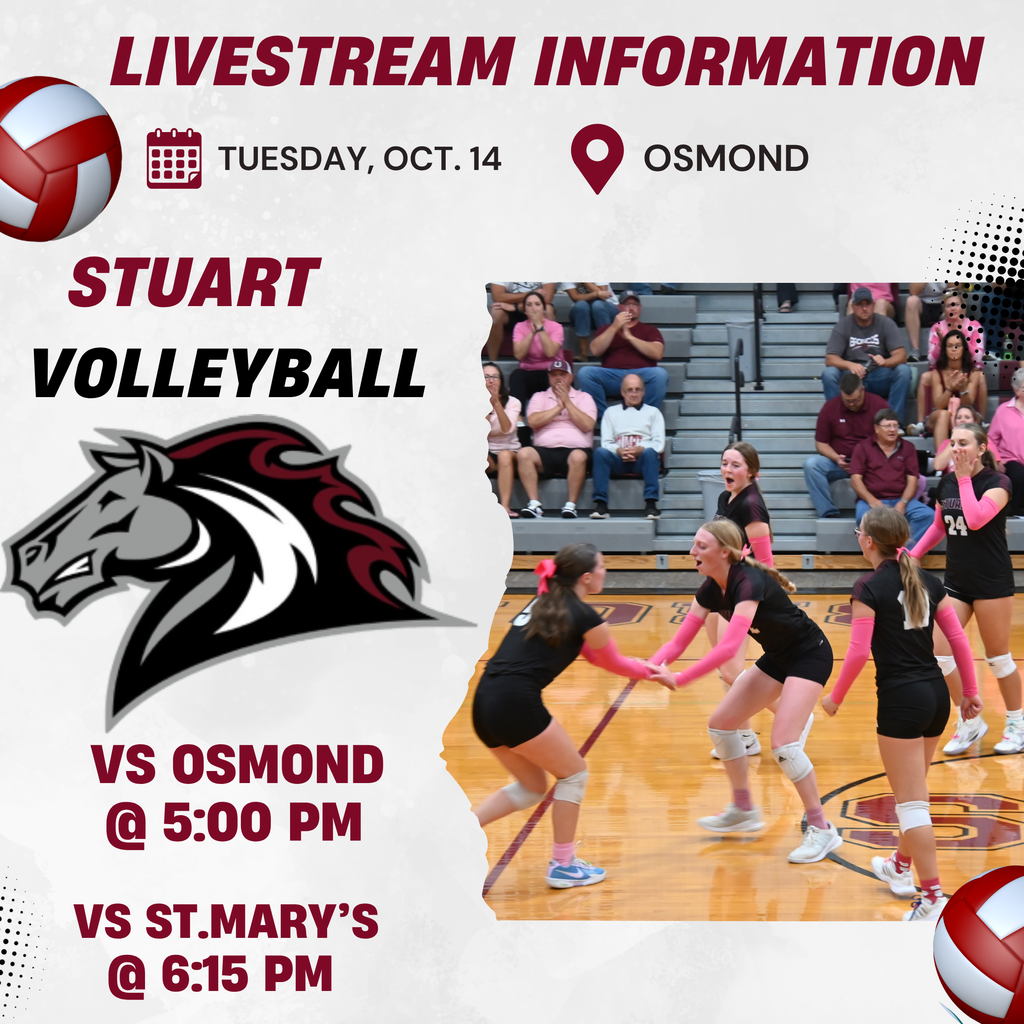 Livestream information for Tuesday, October 14 ~ https://fan.hudl.com/usa/ne/osmond/organization/4941/osmond-high-school
