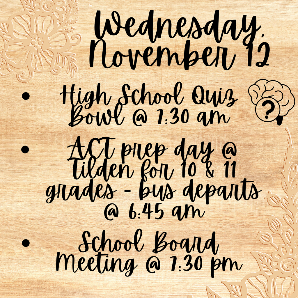 Activities for Wednesday, November 12