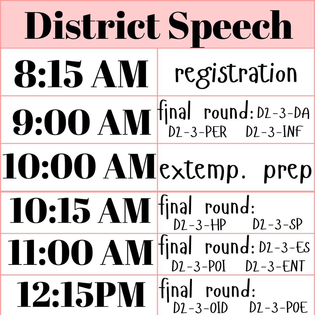 speech schedule