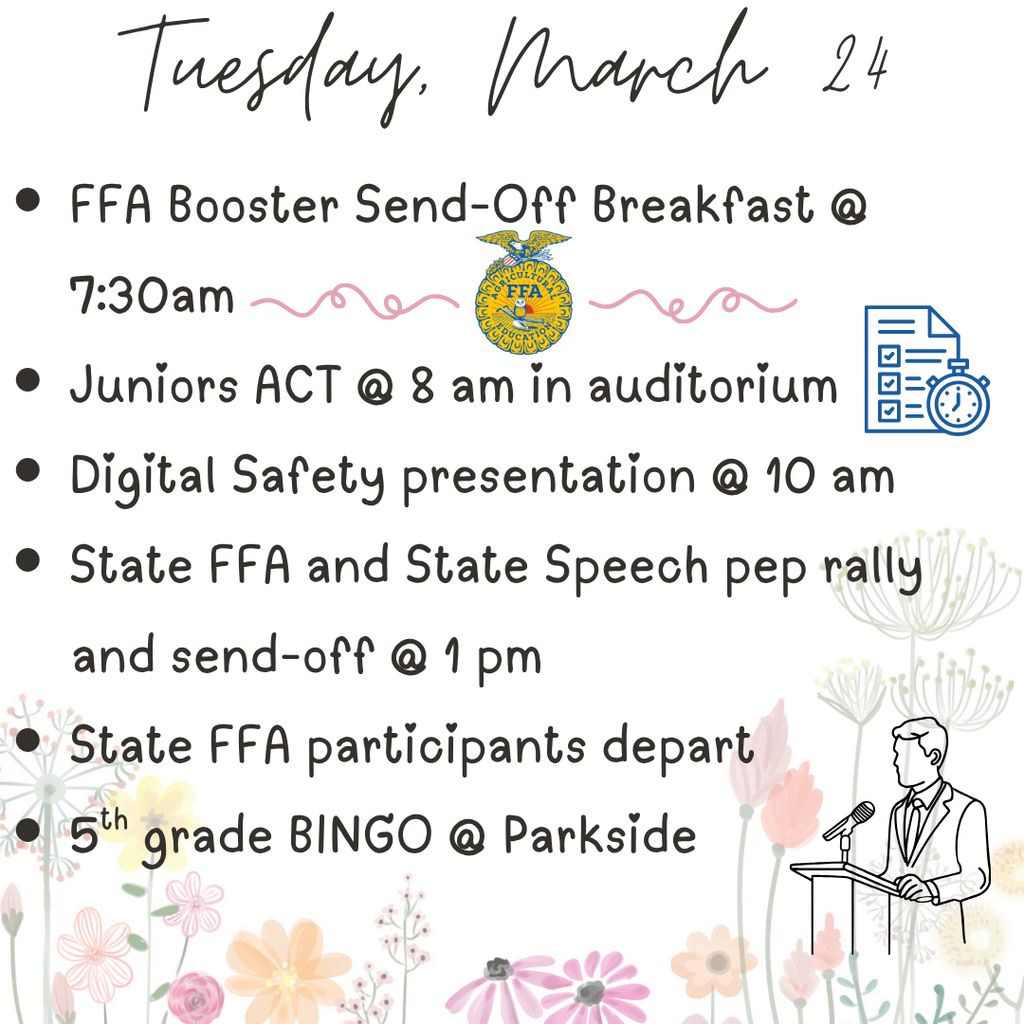 Activities for Tuesday, March 24