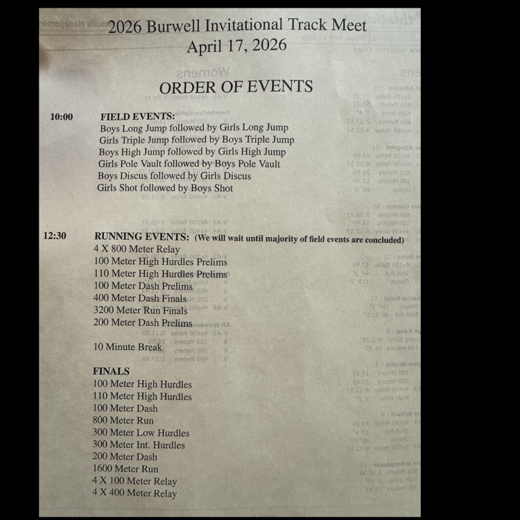 Burwell meet schedule