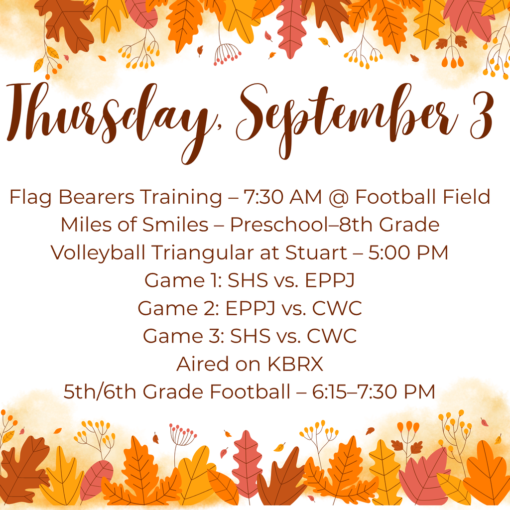 Activities for Thursday, September 3.
