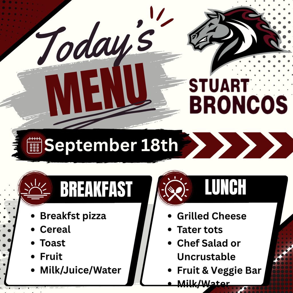 Breakfast and Lunch for Friday, September 18.
