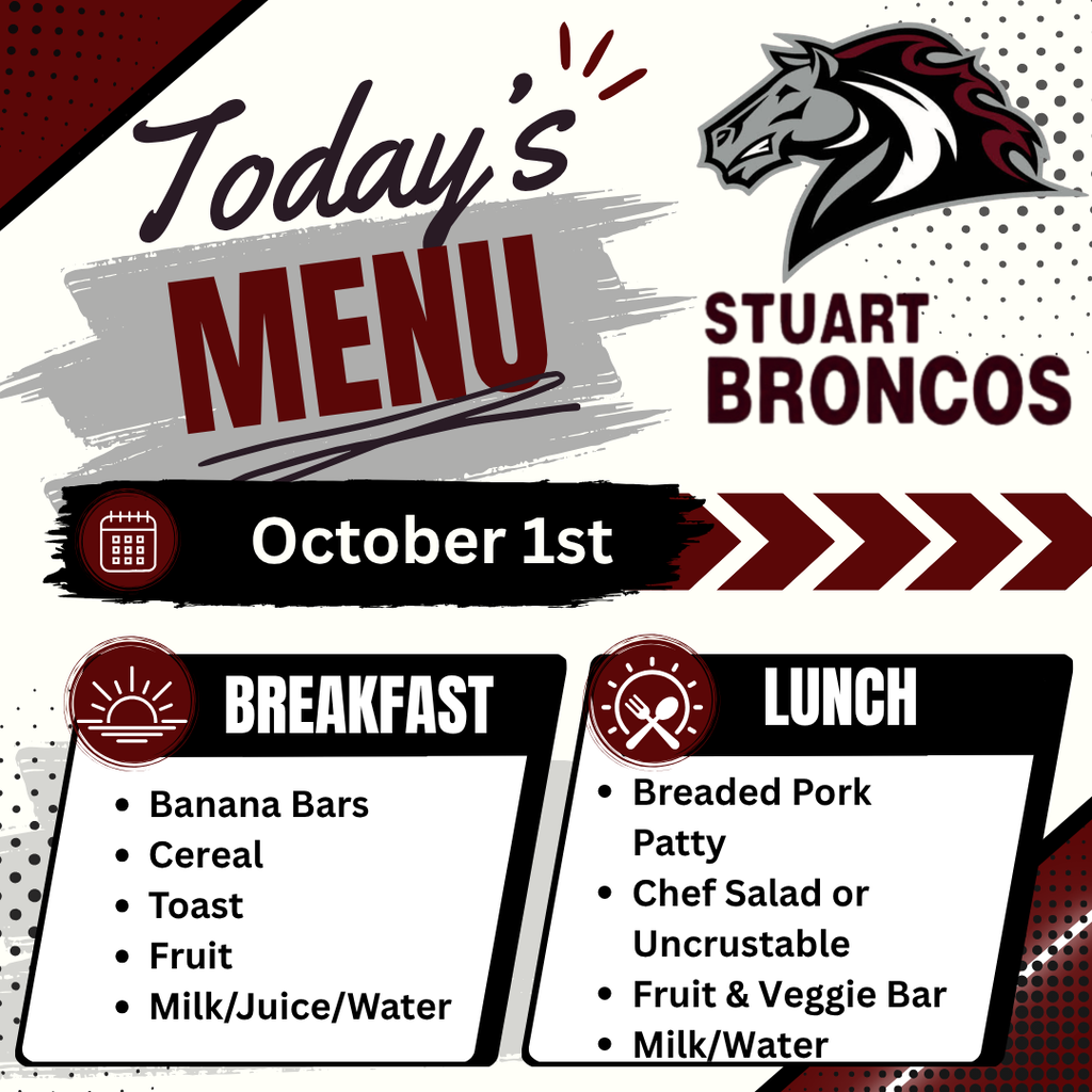 Breakfast and Lunch for Thursday, October 1.