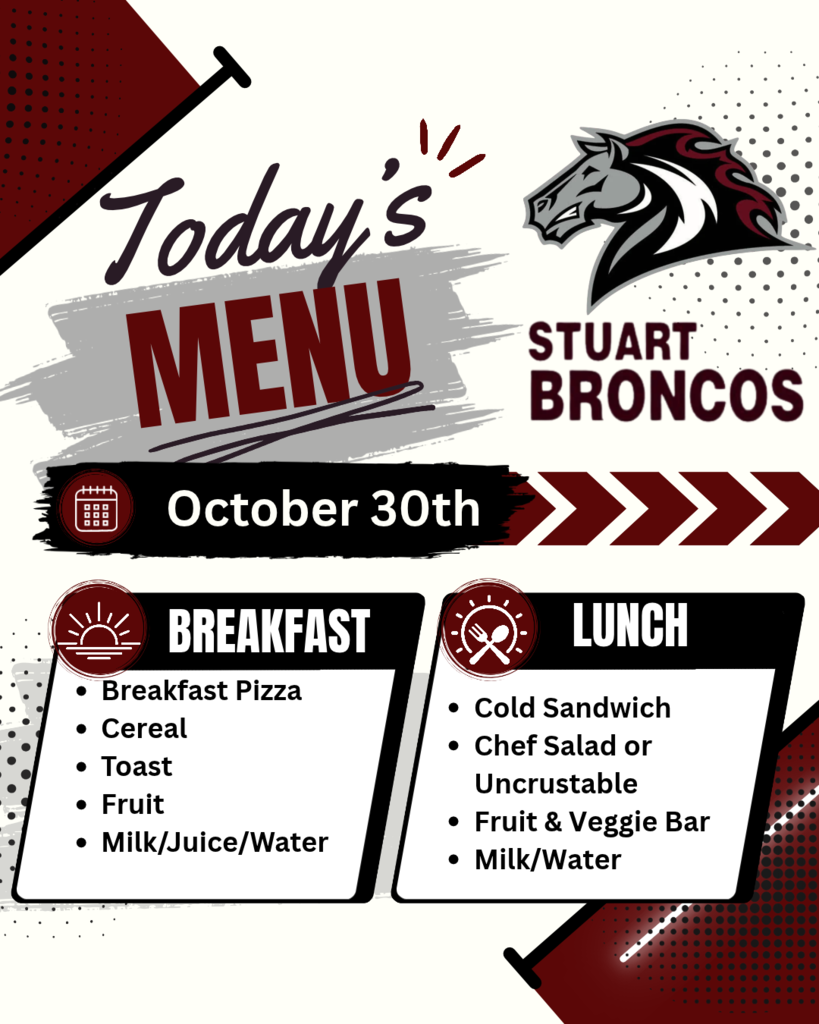 Breakfast and Lunch for Friday, October 30.