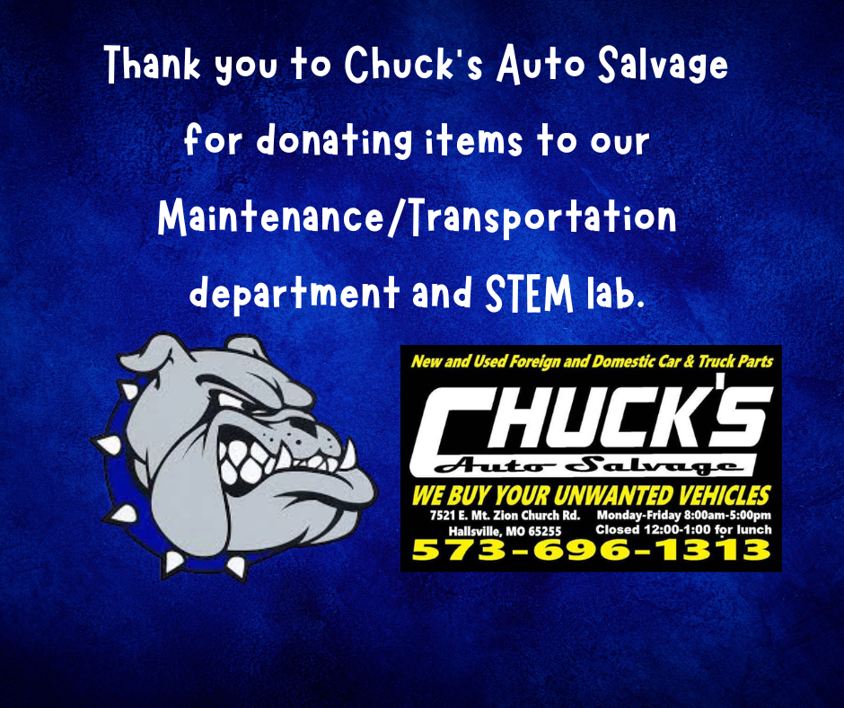 Thank you to Chuck's Auto Salvage for your donations. 