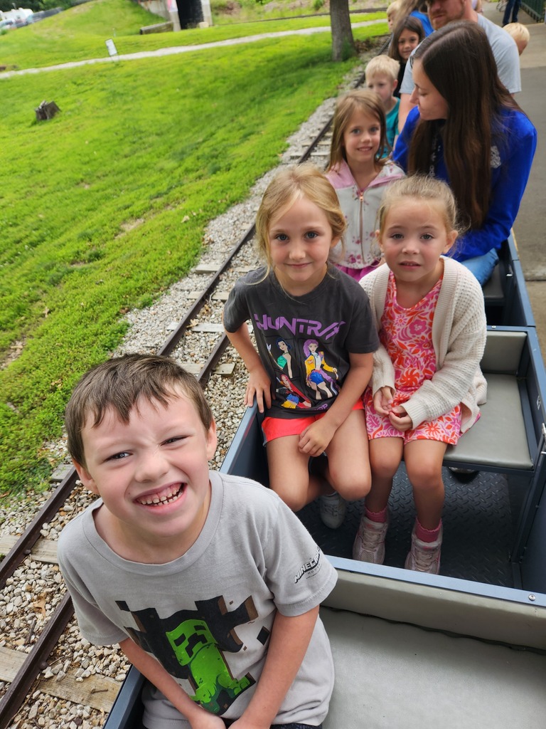 Kindergarten students riding the train in Moberly.