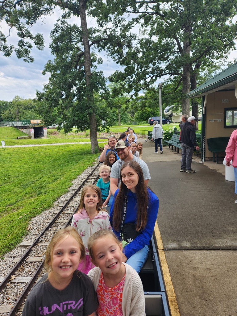 Kindergarten students riding the train in Moberly.