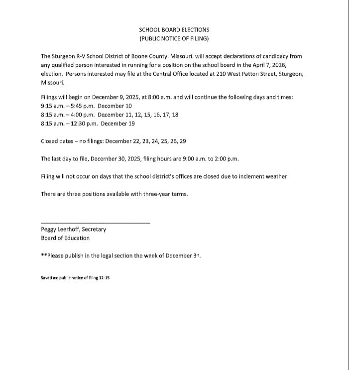 Public Notice School Board Elections