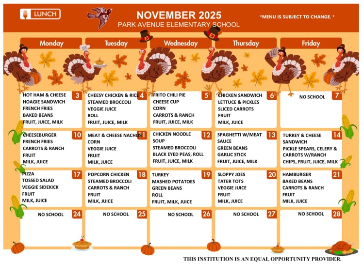 November lunch menu 