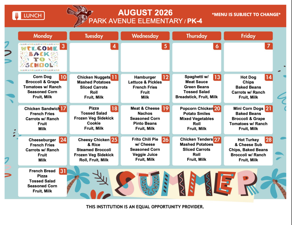 August Lunch Menu