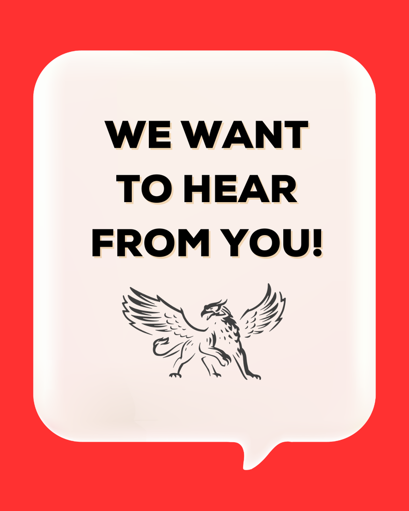we want to hear from you graphic of a griffin