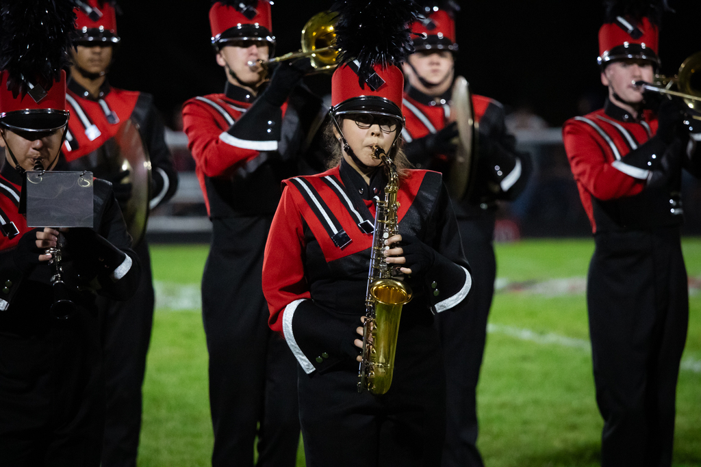 Band members perform during the Halftime at Homecoming