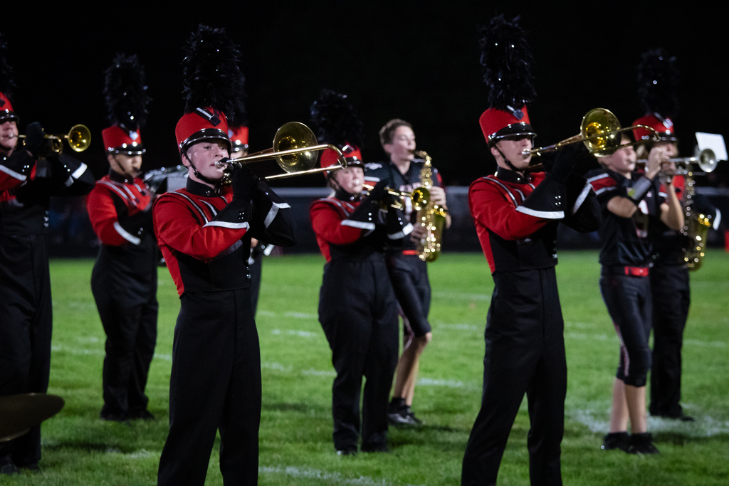 Band members perform during the Halftime at Homecoming