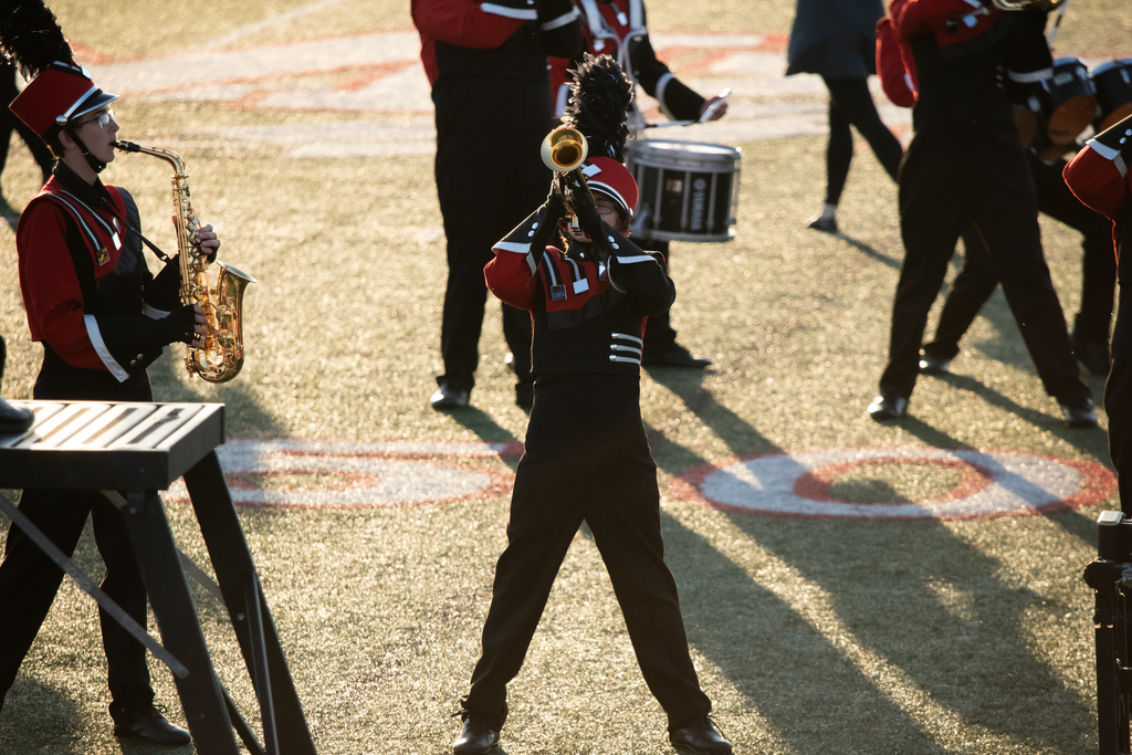 Members of the Sullivan High School Marching Band Perform their field routine at the Mt. Zion Marching Music Games on Saturday.