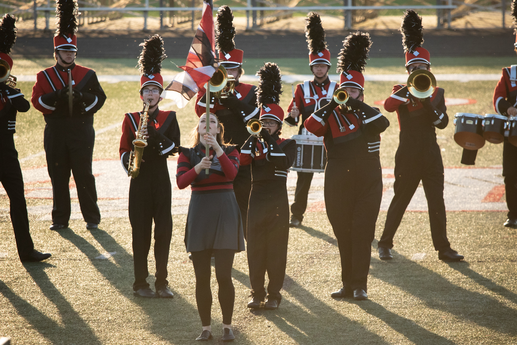 Members of the Sullivan High School Marching Band Perform their field routine at the Mt. Zion Marching Music Games on Saturday.