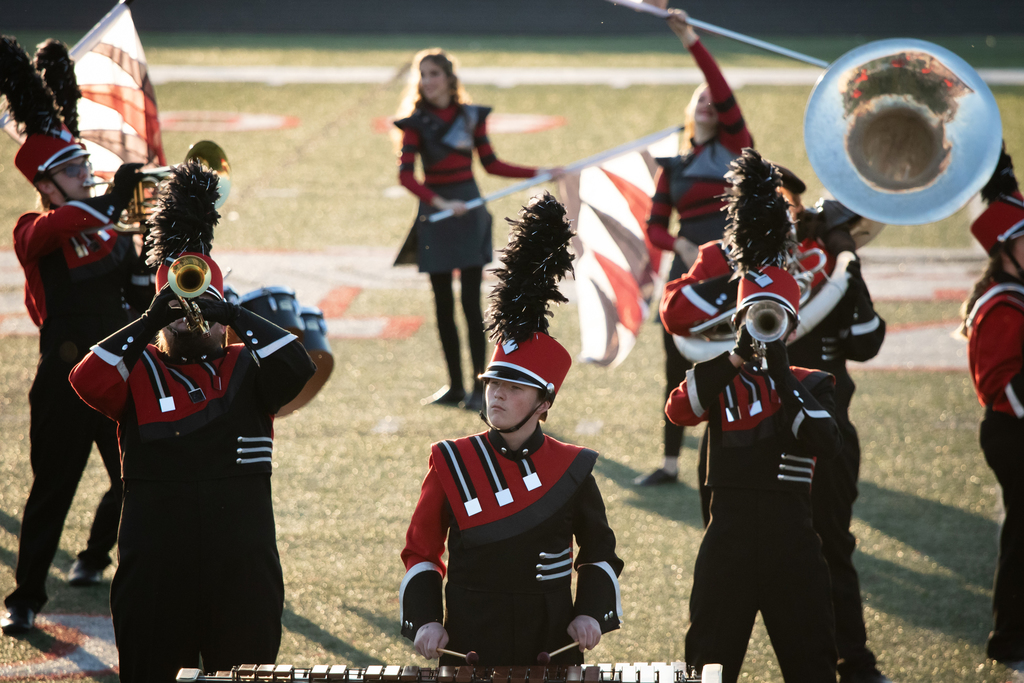 Members of the Sullivan High School Marching Band Perform their field routine at the Mt. Zion Marching Music Games on Saturday.