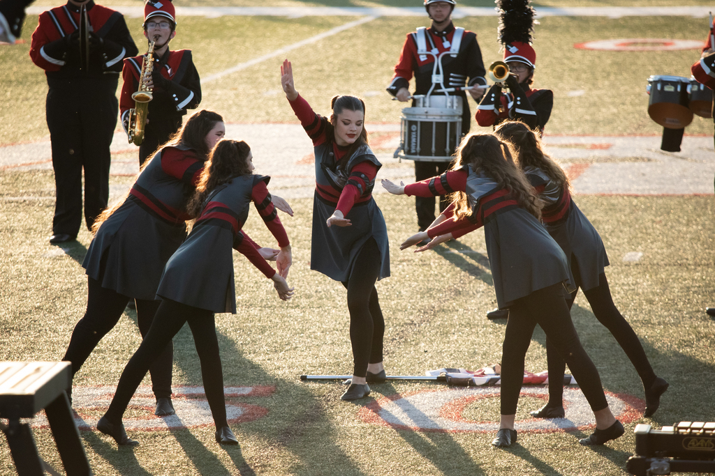 Members of the Sullivan High School Marching Band Perform their field routine at the Mt. Zion Marching Music Games on Saturday.