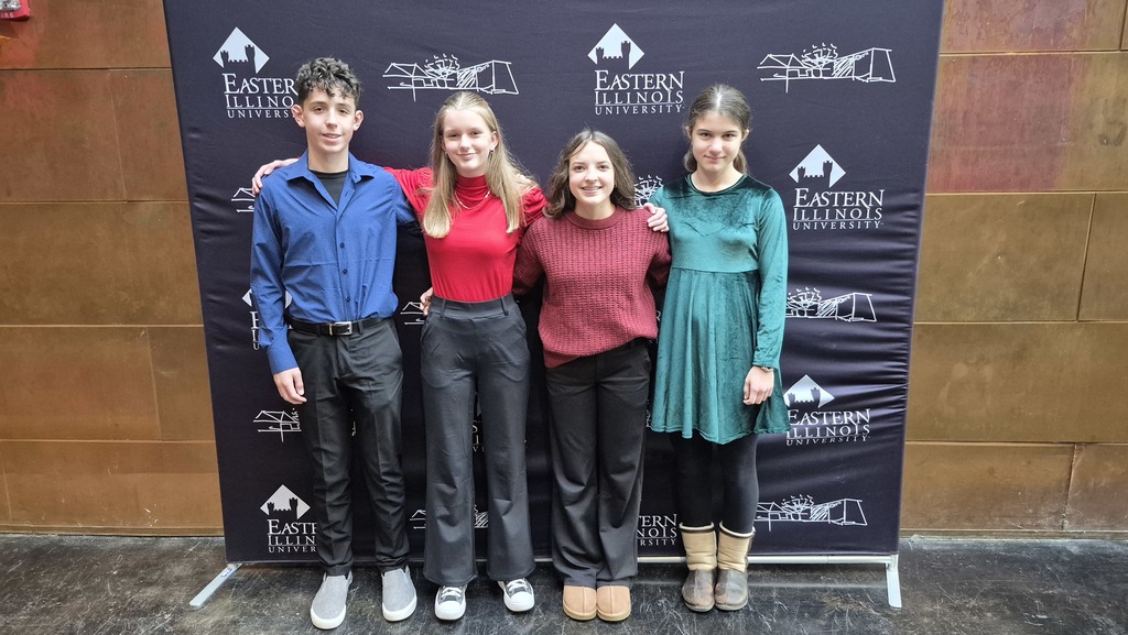 Junior Band Members Everett Finn, Sarah Windhorst, Olivia Swinford, and Miriam Parri at EIUM this Saturday for the ILMEA All-District Honor Band.