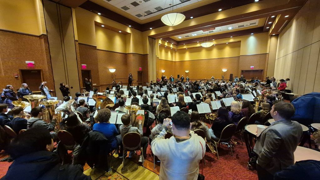 8th Grade Trombonist Miriam Parri rehearses with the inaugural ILMEA All-State Junior High Band in Peoria, IL