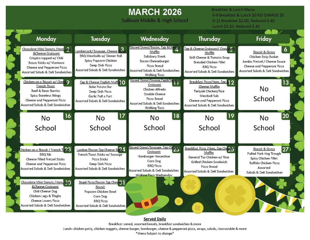 SMS/SHS March 2026 Menu