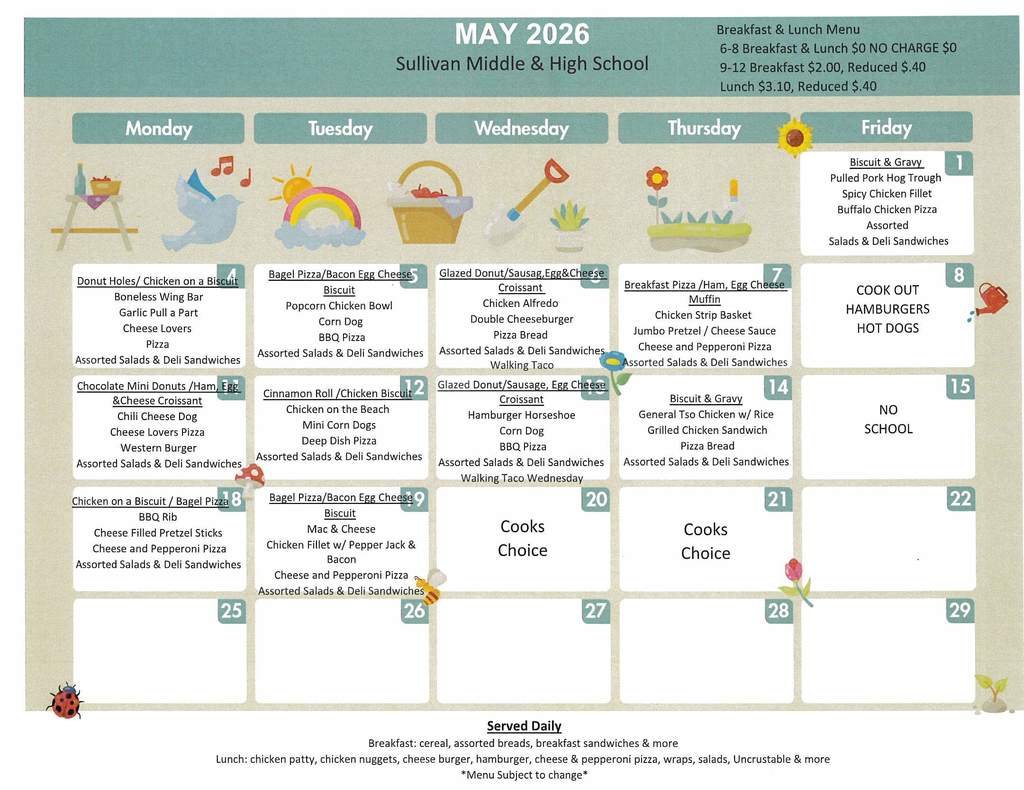 MS/HS May Lunch Menu