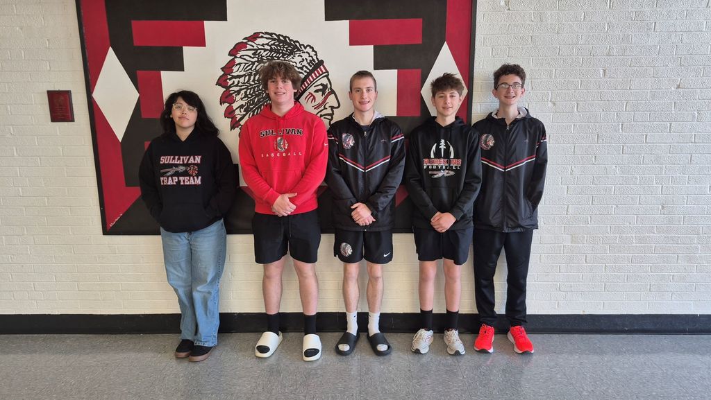 2026 - 2027 Marching Band Wind Leadership from Left to Right: October Artrip, Assistant Drum Major and Assistant Woodwind Section Leader; Gavin Wade, Drum Major; Grant Martin, Brass Section Leader; Wes Allen, Assistant Brass Section Leader; and Bryson Wilson, Woodwind Section Leader.