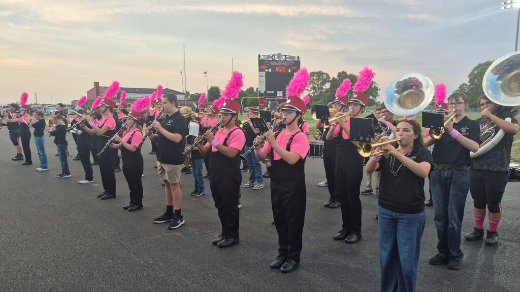 Members of the 7th and 8th Grade Band joined the Sullivan HS Marching Band on Friday night for Pregame and in the stands
