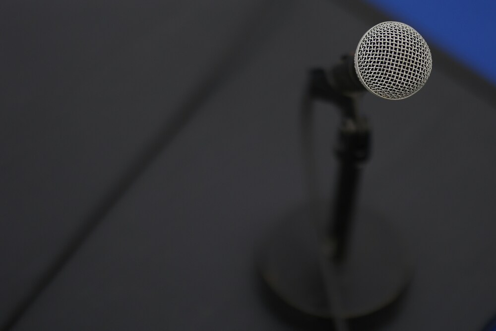 grey microphone on a grey table