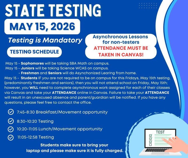 State Testing May 15, 2026 Information