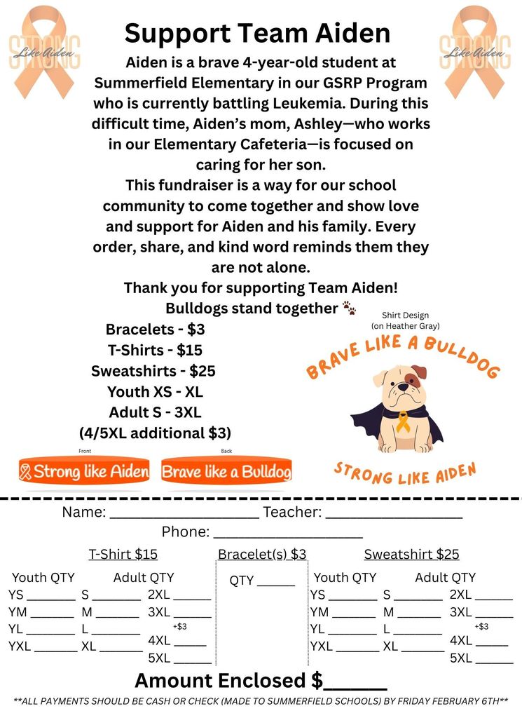 ⏰ Reminder! The Team Aiden Fundraiser is due tomorrow! If you haven’t turned in your donations yet, please do so by tomorrow. Thank you all so much for your support! 