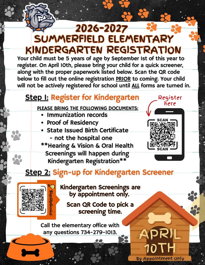 Kindergarten Round-Up Flyer 26-27 w/ QR codes