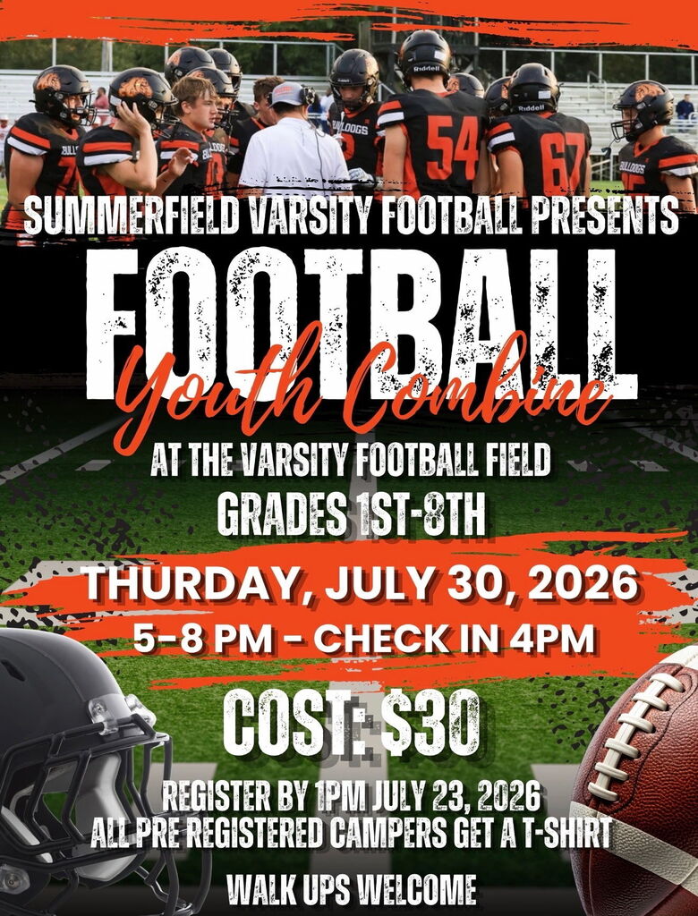 🏈 Youth Football Combine 🏈

Thursday, July 30th 
5 - 8pm @ SHS Football Field

Registrations due by 1pm on July 14 - LATE REGISTRATIONS WILL NOT BE GUARANTEED A SHIRT.

Forms available in high school and elementary office! (Photo in comments) 