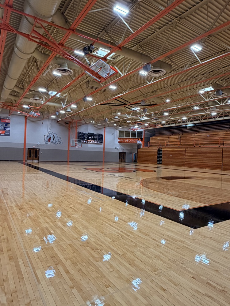 Picture of the high school gym with new lighting