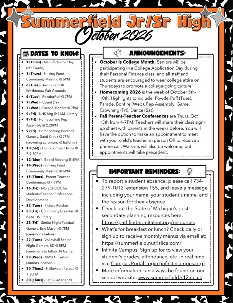 October Monthly Parent Memo