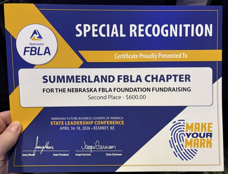 SLC 2026 Closing ceremony, Summerland received second for NE FBLA Foundation and recognition for LINK Ribbon Project 