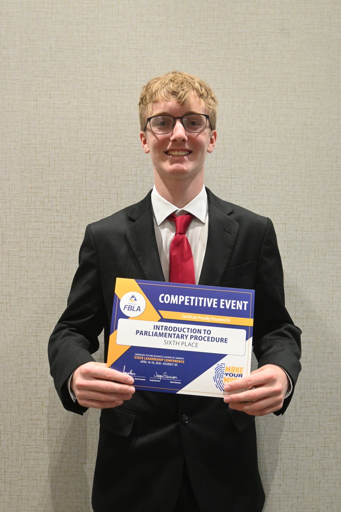 Congratulations to Alvie Bearinger for qualifying for National FBLA . He will compete this summer in San Antonio.  