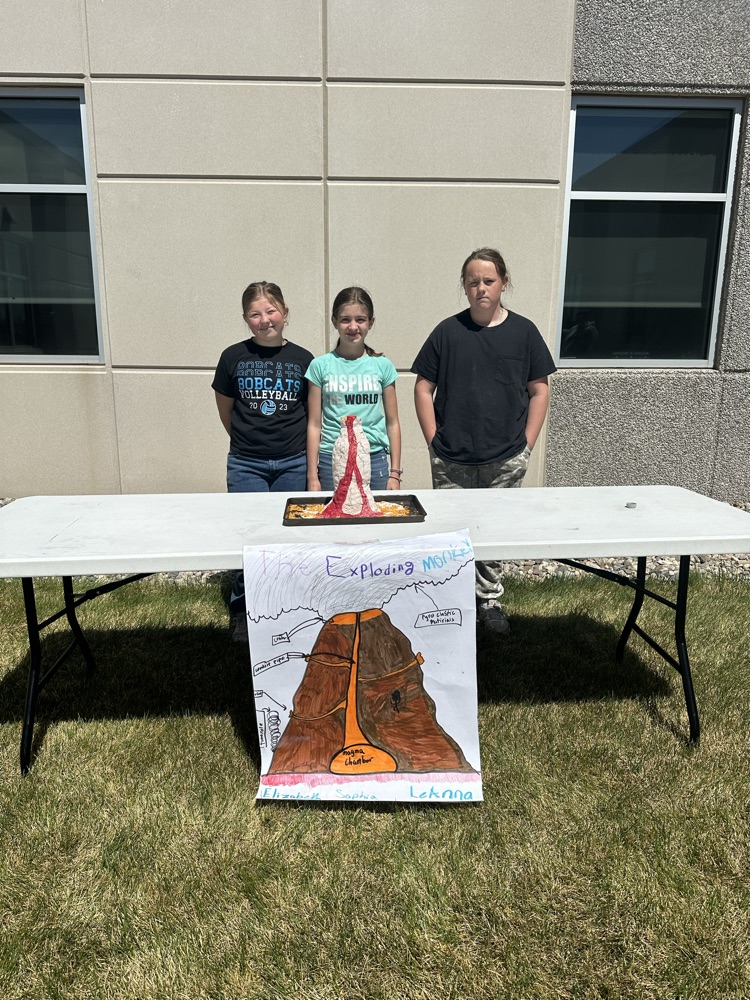 A group of students presenting their volcano. 