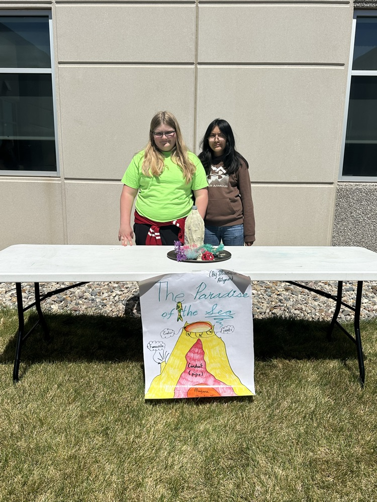 A group of students presenting their volcano. 