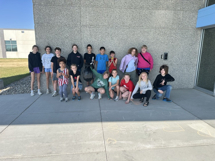 Students with the trash they collected. 