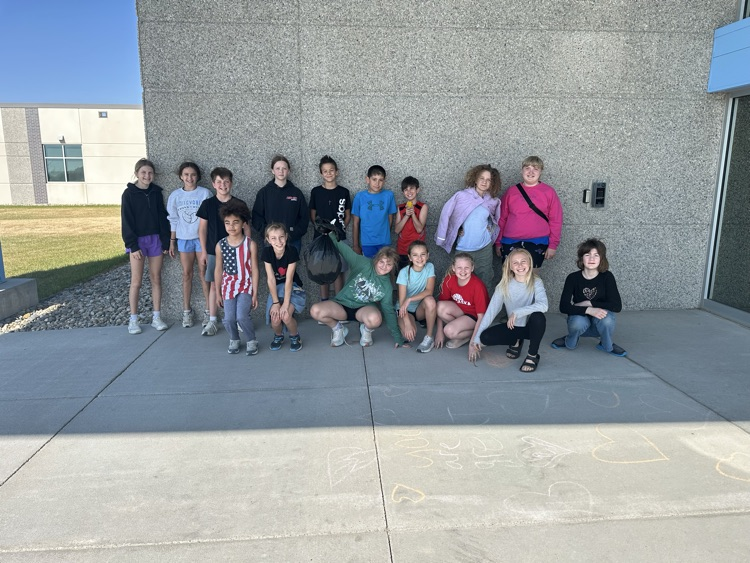 Students with the trash they collected. 