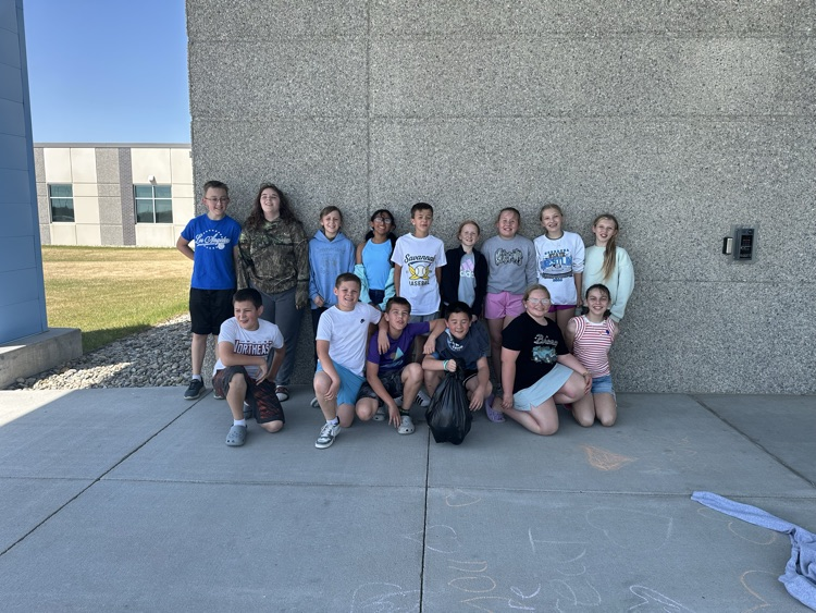 Students with the trash they collected. 
