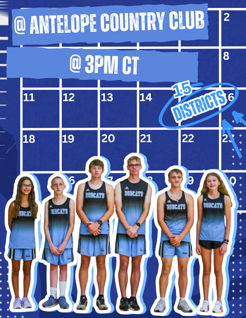 A graphic with a cross-country team, in front of a blue calendar