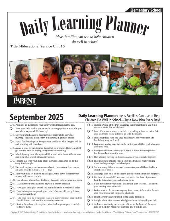 Daily Learning Planner Elementary